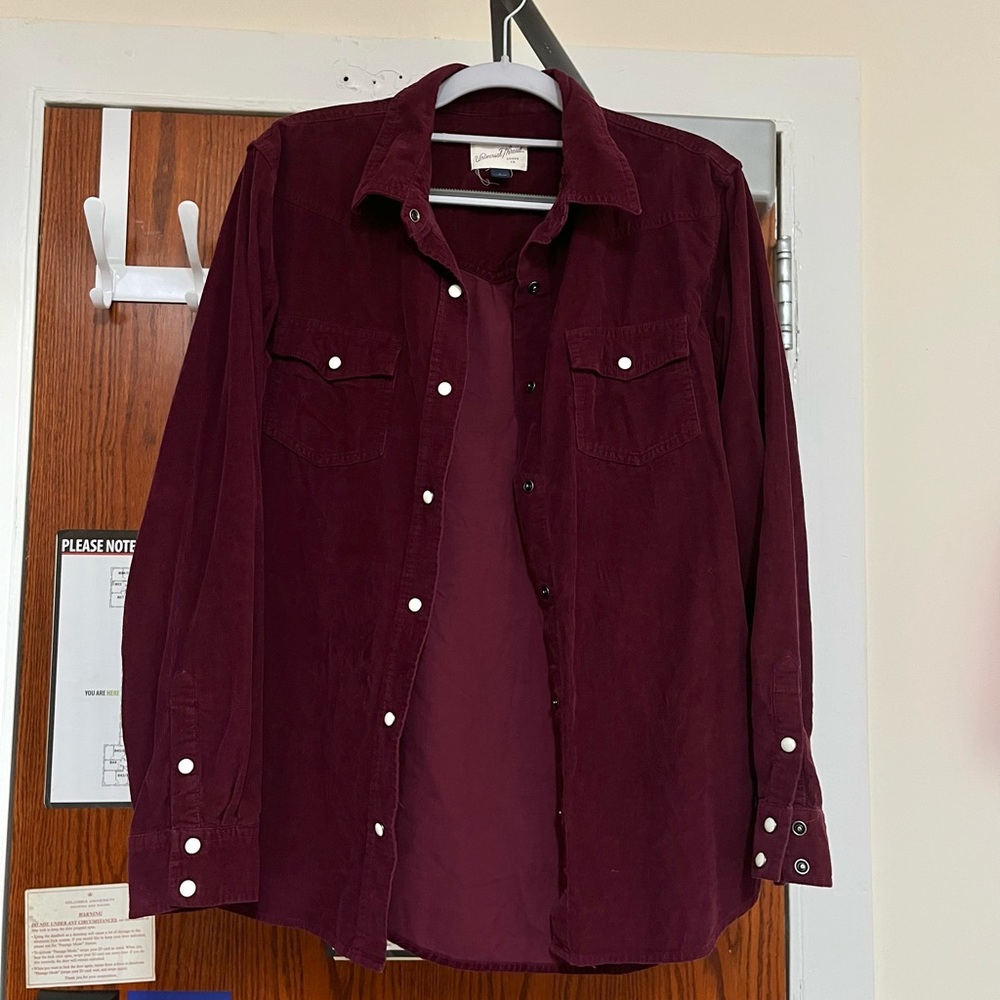 DELETING THIS WEEK Burgundy pearl collared corduroy button down up